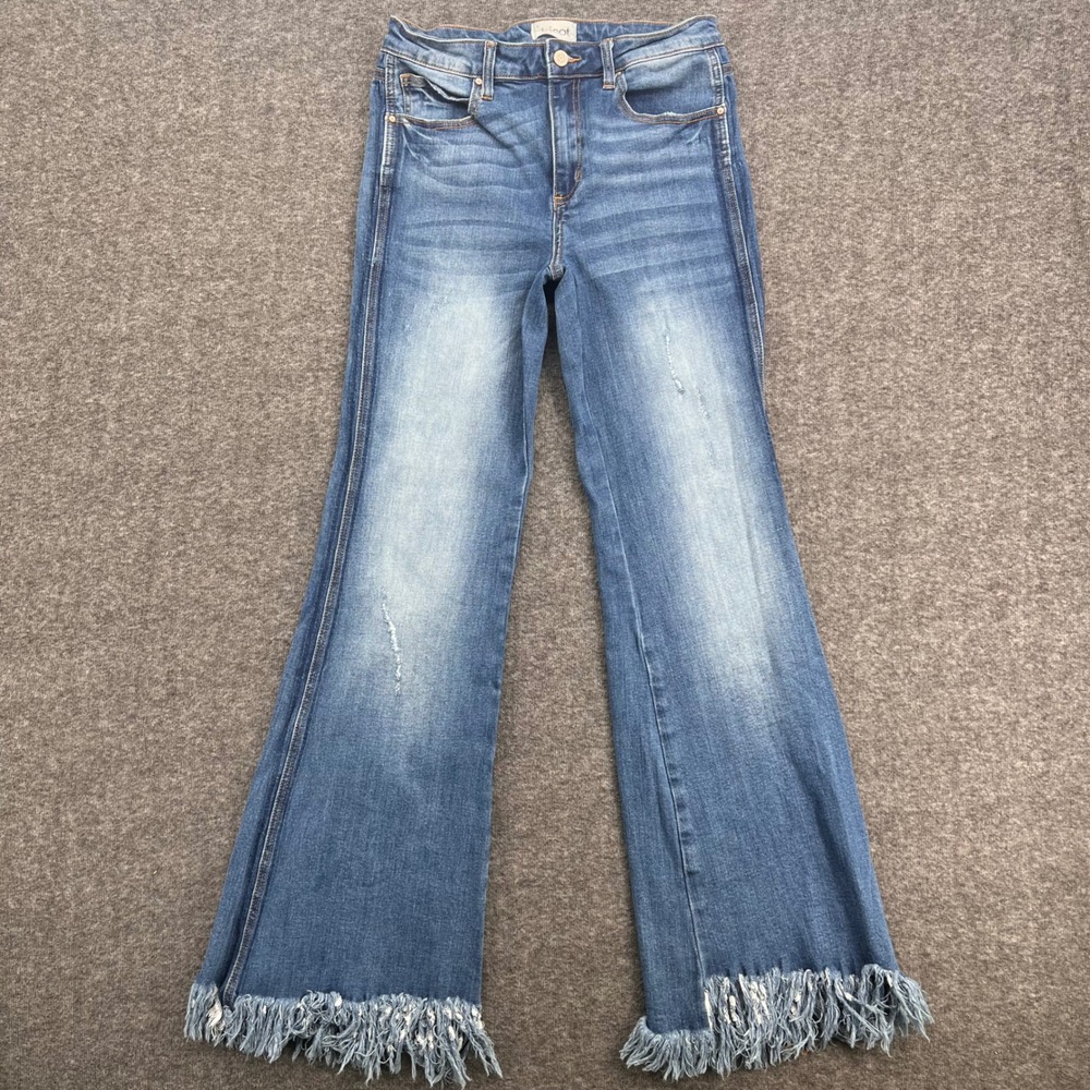 Tricot Womens High Rise Flare Jeans Medium Wash Frayed Fringe Hem Size 11/29 - Picture 2 of 16